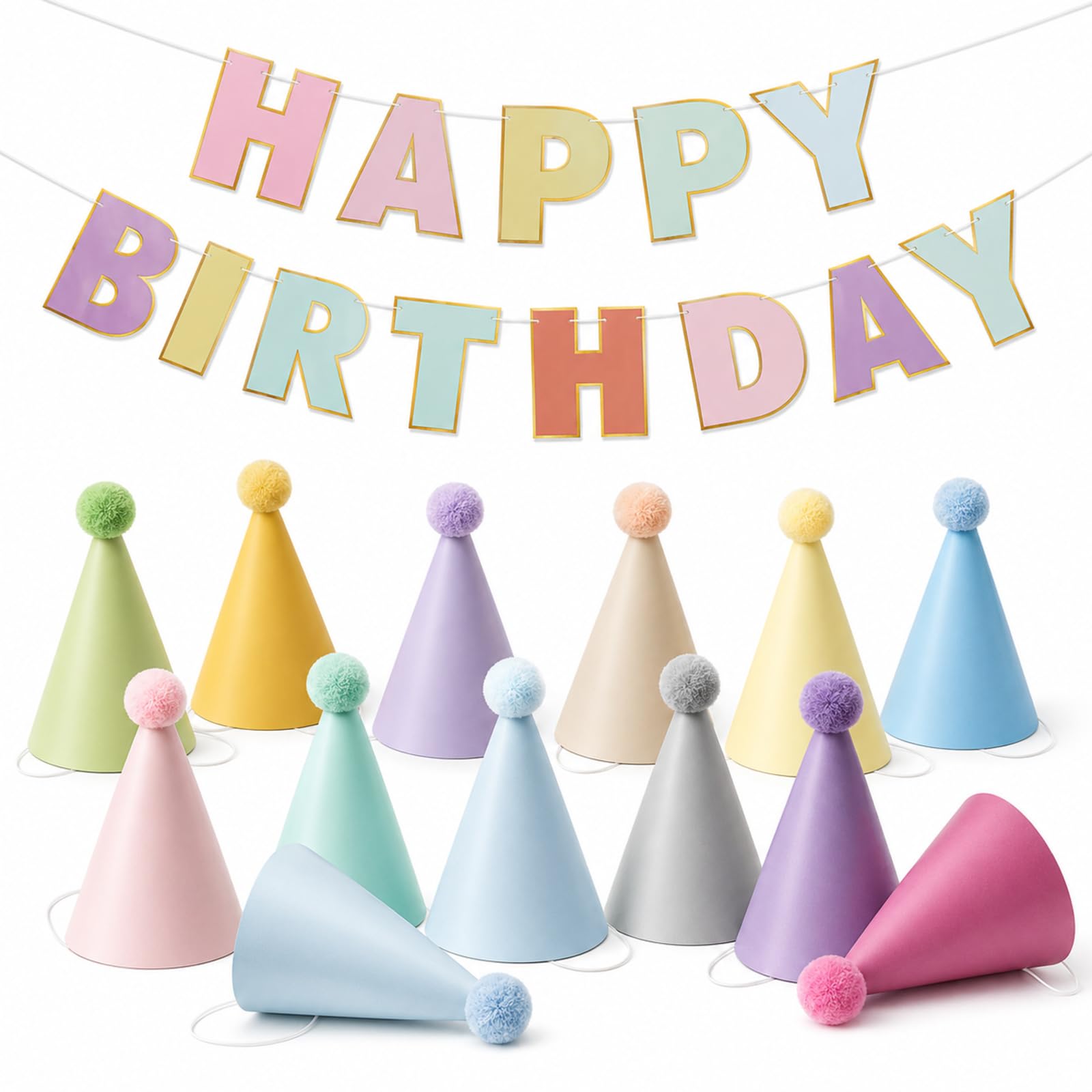 STIFFENERS 13PCS Party Hats, Mini Party Hats for Animals, Colourful Cone Hats for Birthday Celebrations and Photo Shoots, with 12 Hats and 1 Banner