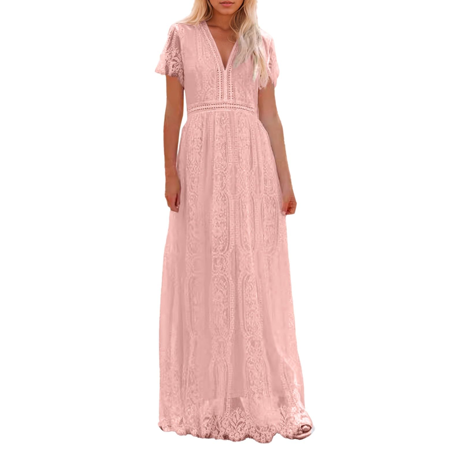 Vestido casual de manga corta para mujer, diseño hueco de encaje, perfecto para el verano, elegante y cómodo, fácil de limpiar