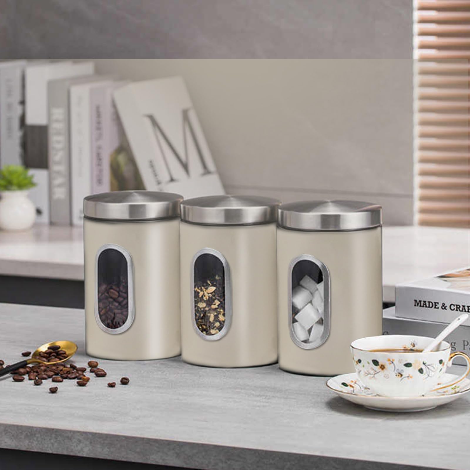 Barattoli sale zucchero caffè da tavola in gres con coperchio ermetico