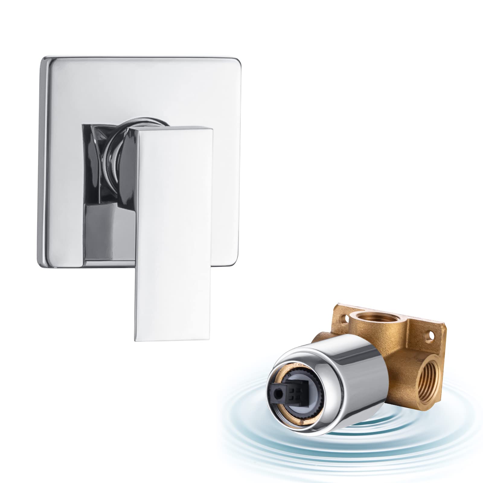 Wall Mount Bathroom Shower Valve Single Handle Valves Mixer Hot and Cold Mixer Single Function Shower Handle Valve Trim Kit 4.3 Inch Cover Plate, Chrome