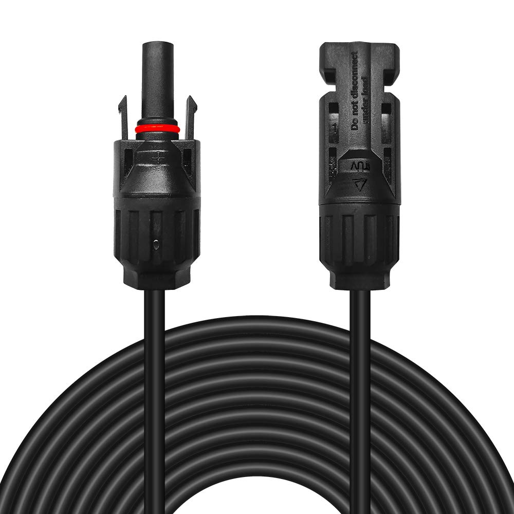 Newpowa Cable de extensión solar negro con conectores de panel solar macho/hembra compatible con MC4, resistente a la intemperie para uso al aire libre