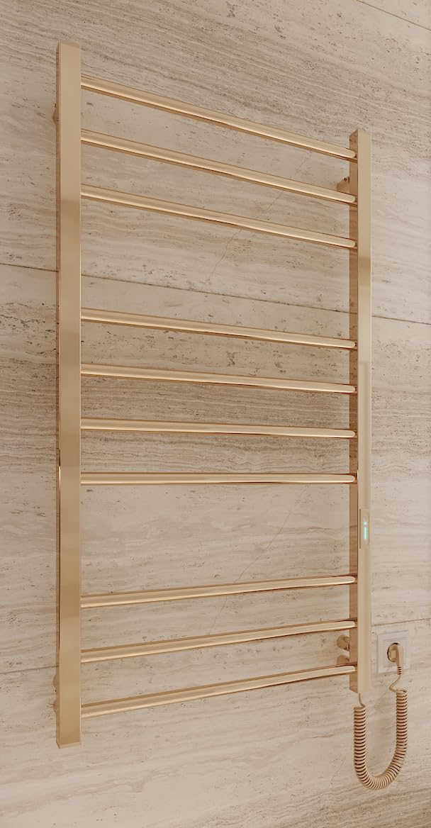 Elna Gold Scaldasalviette 147W - Elettrico 1005x530mm - Per hotel, appartamenti in affitto e studi - Montaggio a parete - Acciaio inossidabile con timer e termostato - IP44 - Radiatore di design