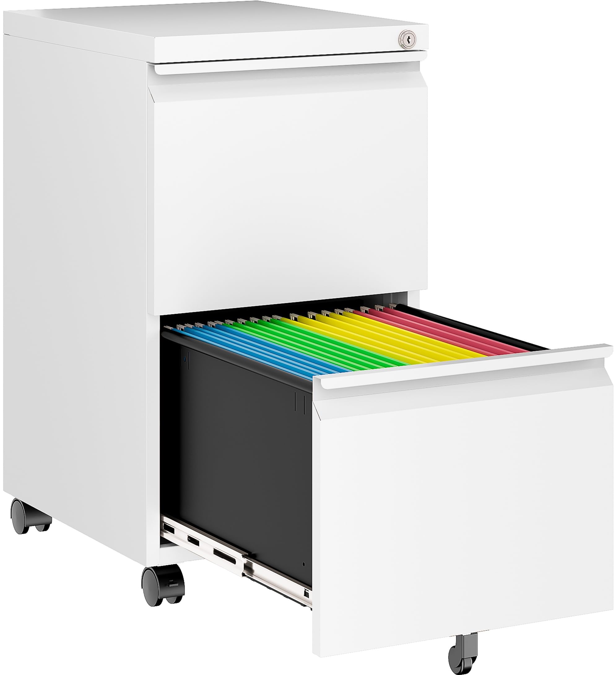 SISESOL Assembled 2 Drawer File Cabinet on Wheels, Metal Filing Cabinet with Lock