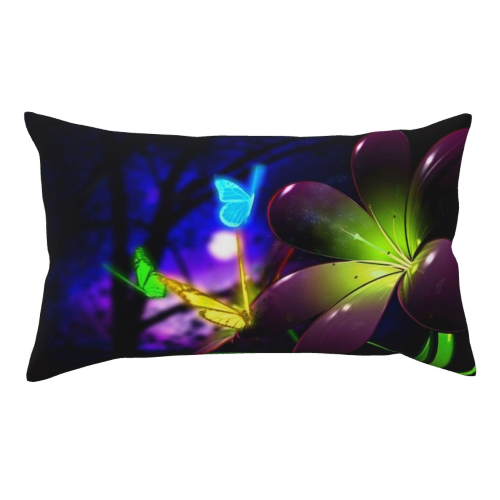 WSHFFILO Blue Purple Flower Butterfly printed Pillow Case 20x36in Corduroy Throw Pillow Cover
