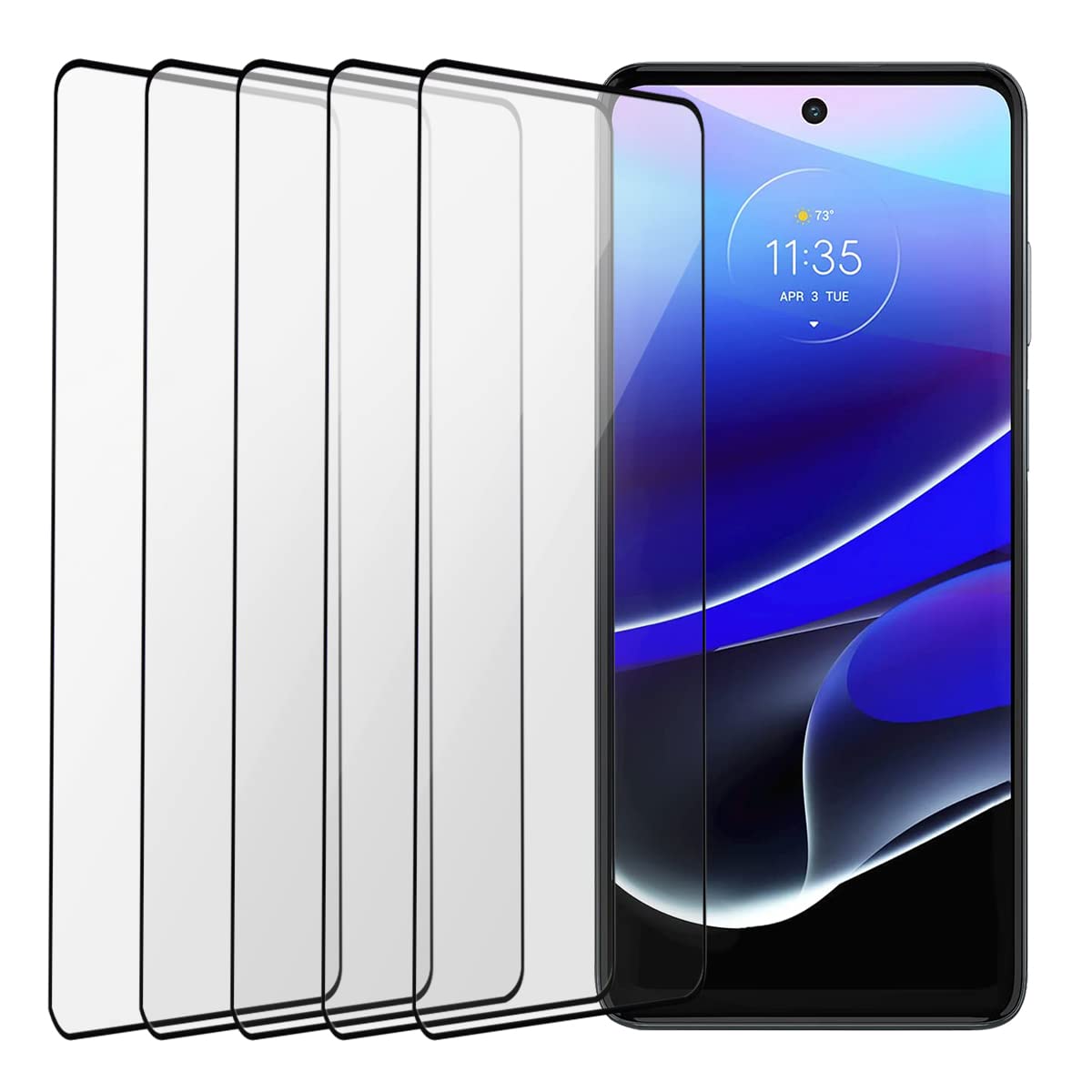 XINXUSONG 5 Pack Screen Protector for Moto G Stylus 2022 4G&5G Version,Anti-Scratch 9H Hardness Full Coverage Silk Print Black Tempered glass