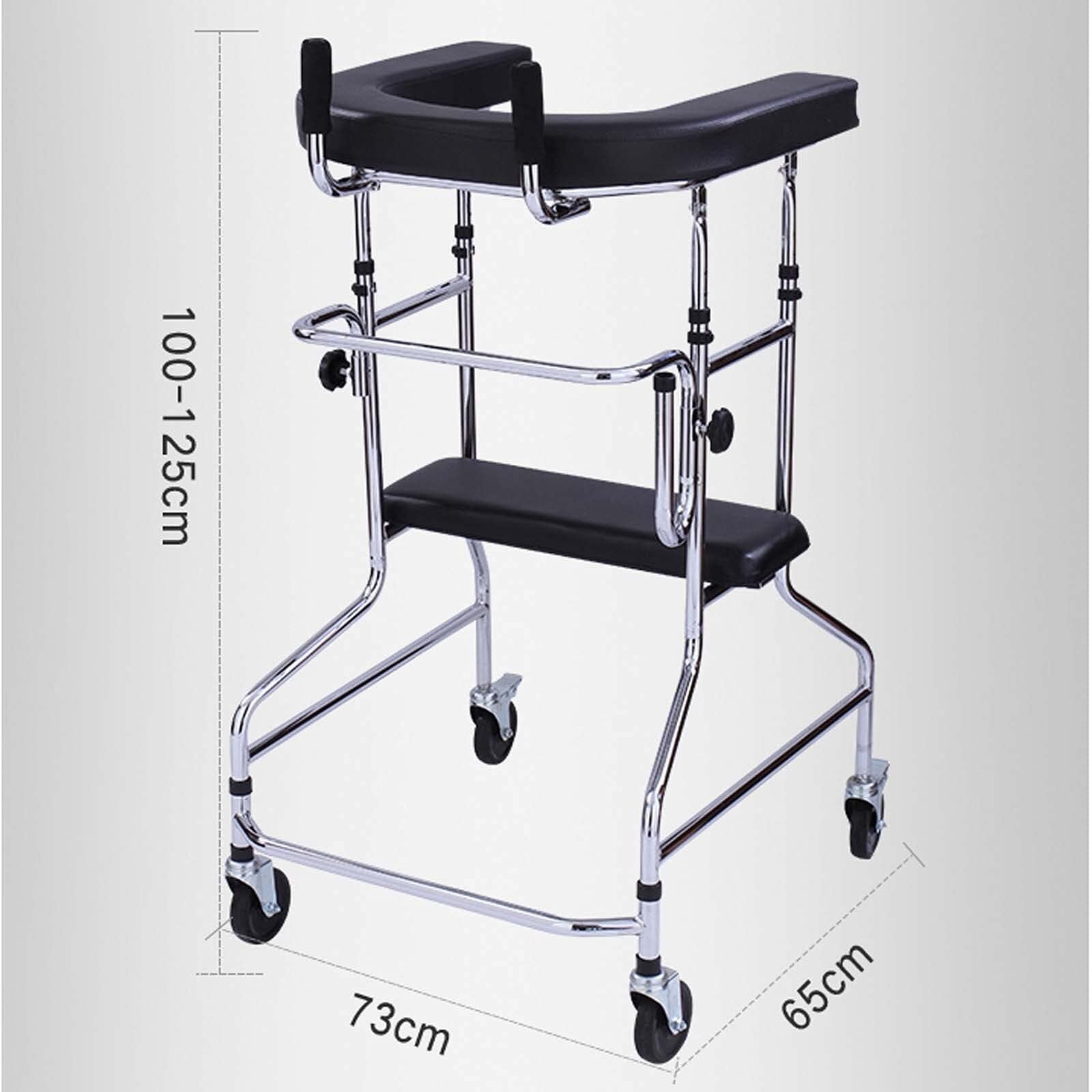 Andador de pie for adultos mayores, de 4 ruedas, con asiento acolchado y freno de mano, antivuelco, altura ajustable(Men)
