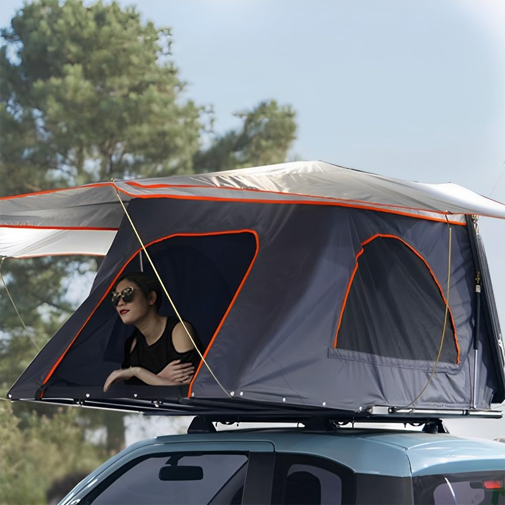 QUTBAG Tente de Toit de Voiture entièrement Automatique, Tente de Toit à Ouverture latérale avec échelle télescopique et Matelas, Tente de Camping en Plein air 3s Ouverture Rapide pour 2-3 Personnes