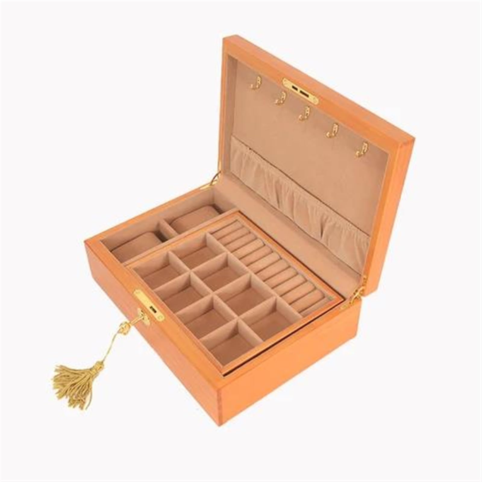Generico Portagioie Organizzatore Doppio Rettangolo Portagioie Cinese Scatola di Legno con Lucchetto Portagioie per Orologi, Collane, Orecchini, Anelli Portagioie