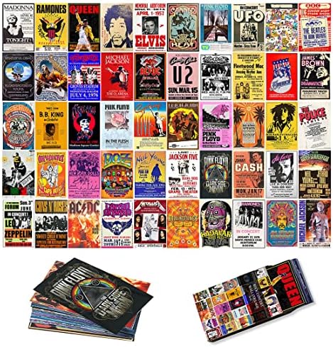 ZJNB Vintage Rock Wall Collage Kit, Rock Band Posters, Classic Retro Music Concert Album Photo Wall Aesthetic Pictures, Vintage Room Decor, Band Posters,Multicolor,4 X 6 in