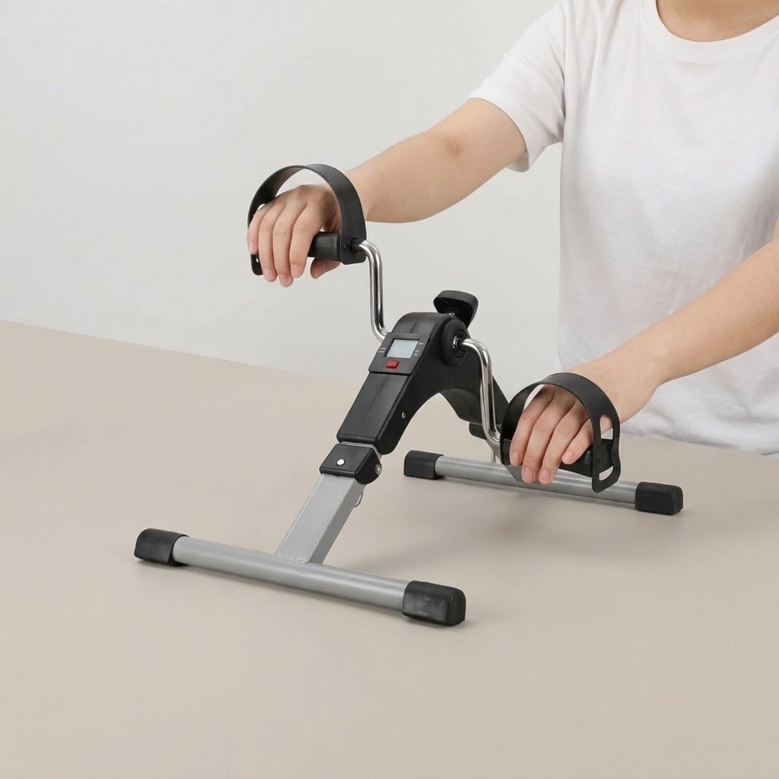 Ejercitador Pedales con Pantalla Compacto, Pedaleador Estático para Brazos y Piernas, Portátil, Rehabilitación, Casa, Adultos Mayores, Oficinistas