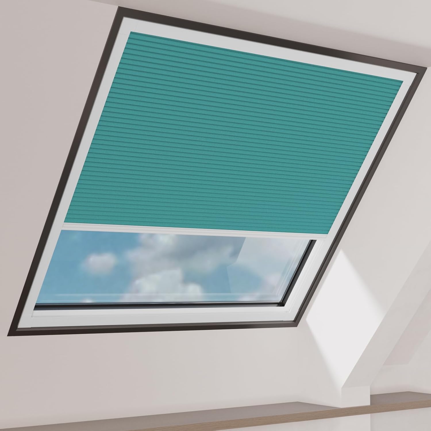 MYshade Custom Cordless Skylight Shades,100% Blackout Cellular Honeycomb Blinds for Roof Inclined Plane and Room Windows - Custom Size UV Protection, Energy-Efficient, Easy Install（Blue）