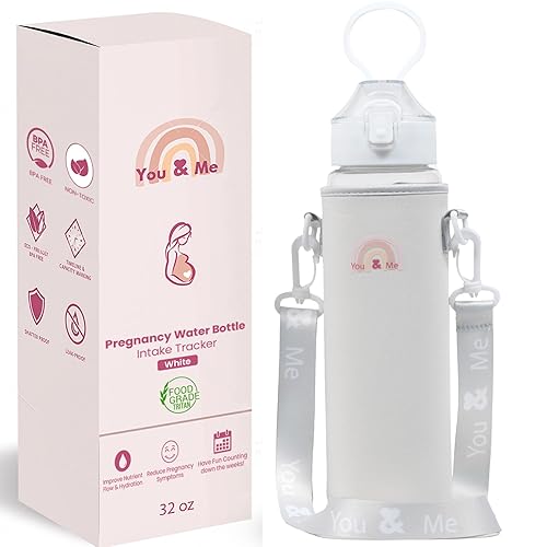 Miniatura 2 de Rastreador de botellas de agua para embarazadas (32 onzas), imprescindible para la maternidad con calcomanías de hitos, regalos de embarazo para