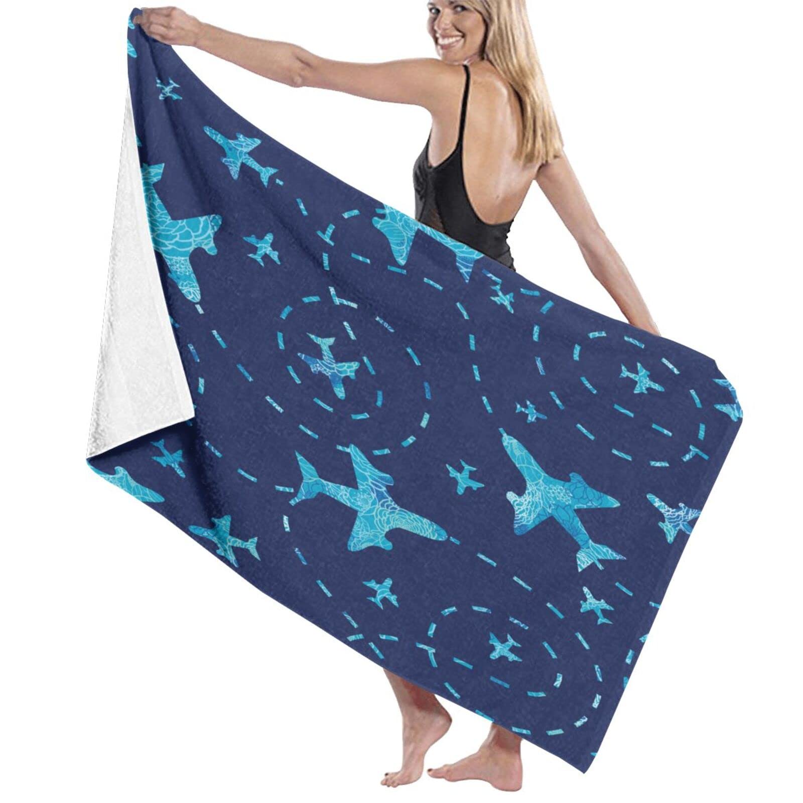 Serviette de plage légère motif avion 80x130 cm douce séchage rapide