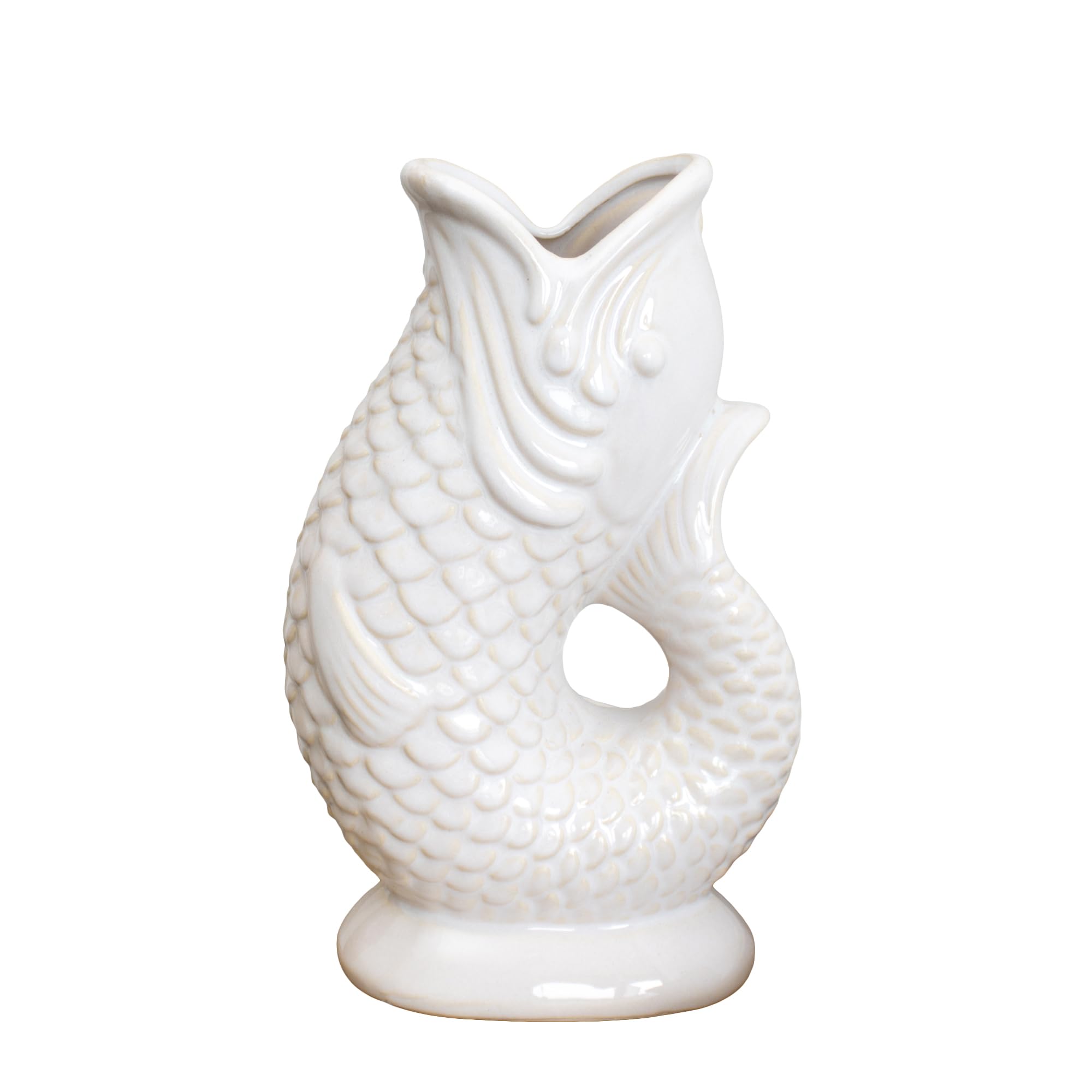 Off White Fish Jug Vase 1.2L Ceramic Table Centerpiece Water Serve Pitcher Decor