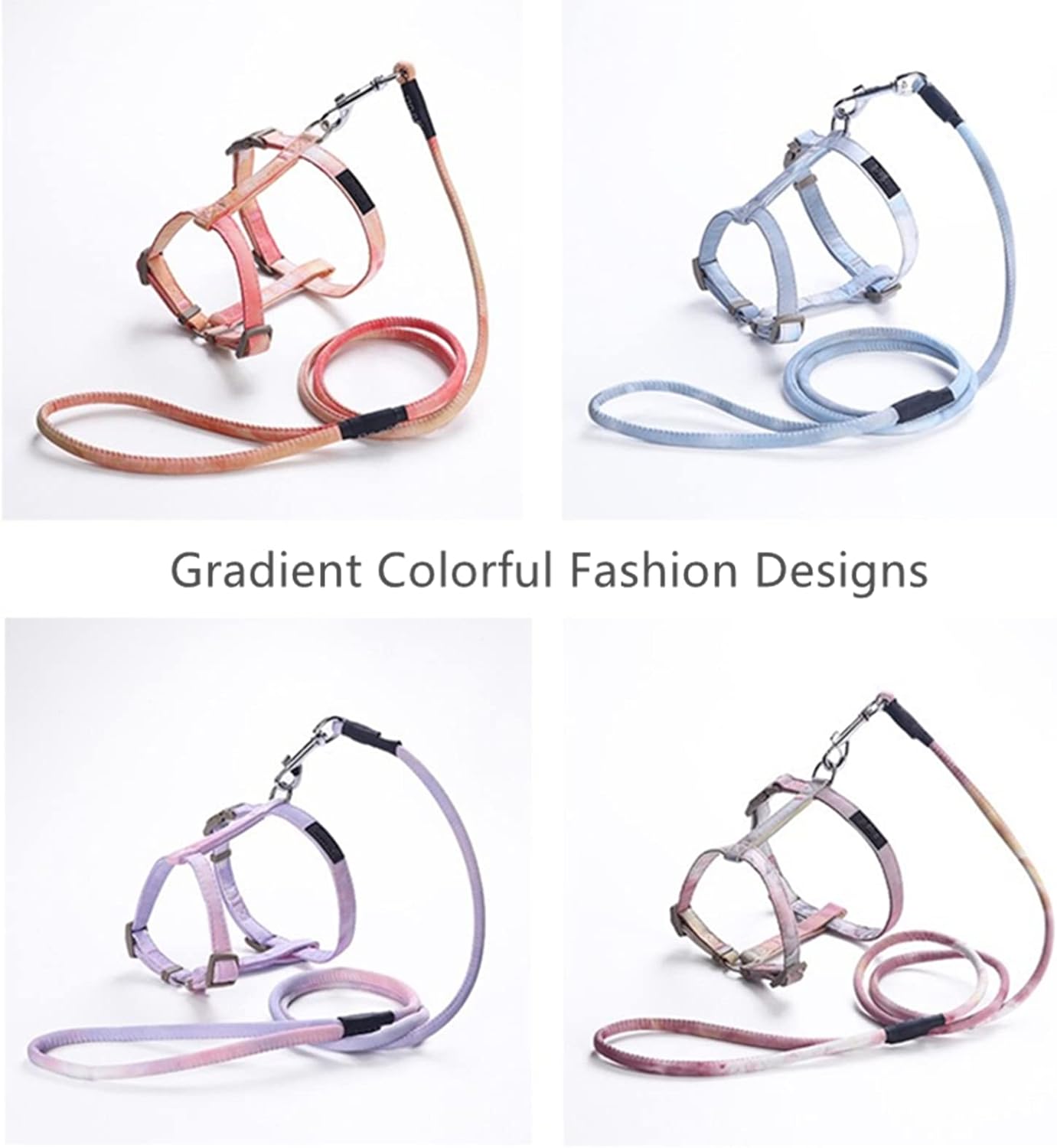 Pet Harness Collar and Leash Set, Fashion Rainbow Gradient Colorful Cat Harness No Pull with Adjustable Buckles for Puppies, Small, Medium Dogs (Small, Plum)