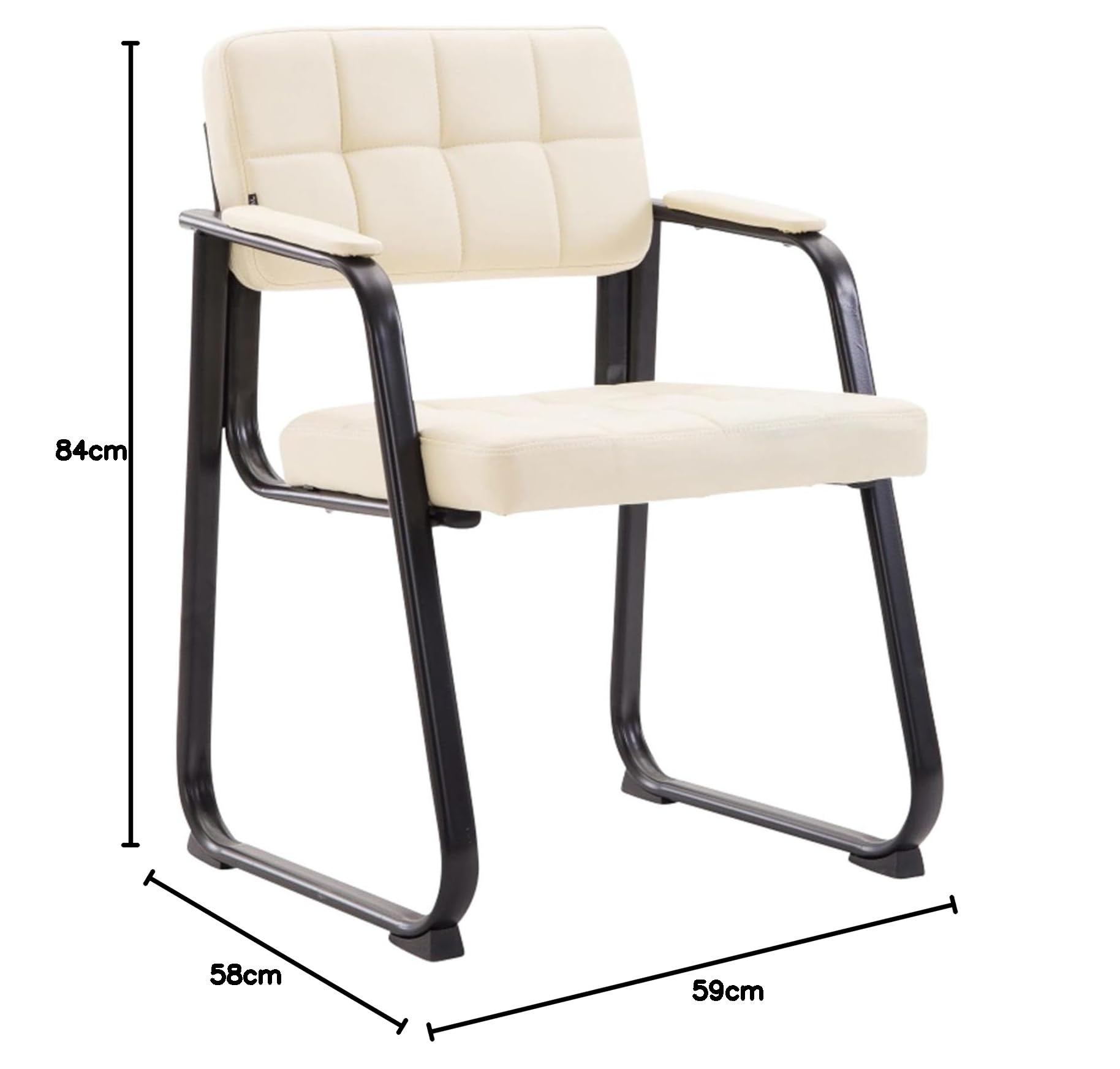 CLP Lot De 2 Chaises Canada en Similicuir I Sièges avec Piètement en Métal Noir I Accoudoirs Et Dossier Ajouré, Couleur:crème