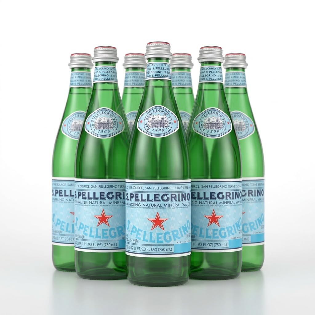 San Pellegrino Sparkling Natural Mineral Water – 750 mL (25.30 fl oz) Glass Bottles – 6 Pack – Premium Italian Carbonated Mineral Water