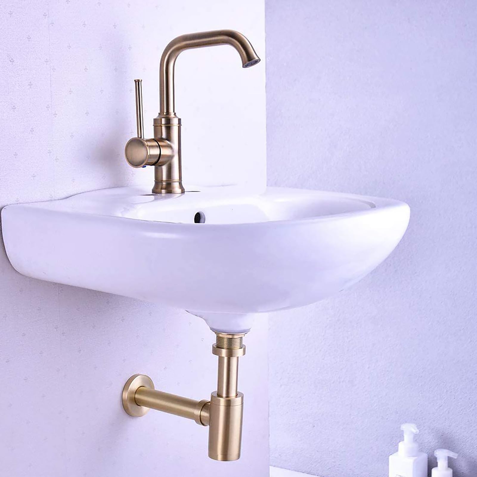 Siphon Waschbecken mit Pop-Up-Ablaufventil,Überlauf,Waschbecken Ablaufgarnitur,Höhenverstellbar Siphon Spüle für Waschbecken Waschtisch