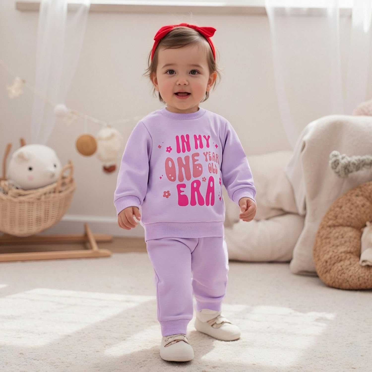 WZTYYDS Baby Girl First Birthday Outfit In My One Year Old Era Sweatshirt Fall Long Sleeve 1st Birthday Shirt Pants Set - Image 2
