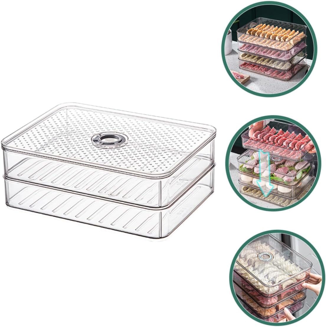 OSALADI Refrigerator Food Storage Box Dual-layer Cold Storage Dumpling Container with Lid Egg Fresh-keeping Organizer for Fridge and Freezer Kitchen Storage