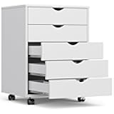 OLIXIS 5 Drawer Mobile File Cabinet Under Desk Storage Organization with Wheels Vertical Filing Chest Rolling Wood Small Desk Printer Stand for Home Office, 15.75