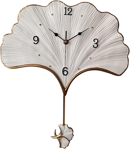 Miniatura 1 de Reloj de pared de hoja de ginkgo reloj de pared con péndulo creativo funciona con pilas, reloj de cuarzo sin tictac, elegante reloj colgante