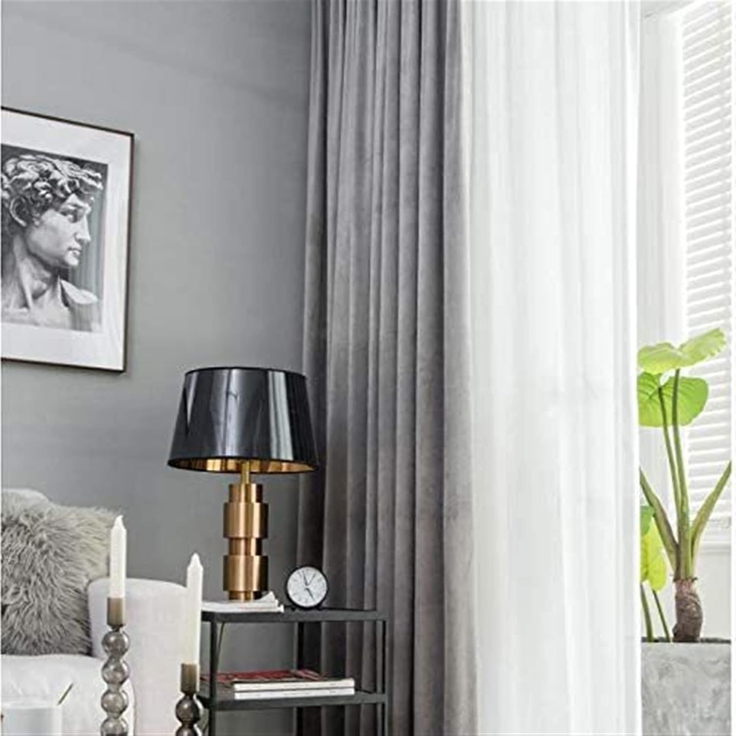 Solid Color Full Blackout Curtains, Velvet Thermal Insulated Curtain for Living Room Bedroom Drapes Privacy Panels 1 Pc (Color : C, Size : W350*H270cm)