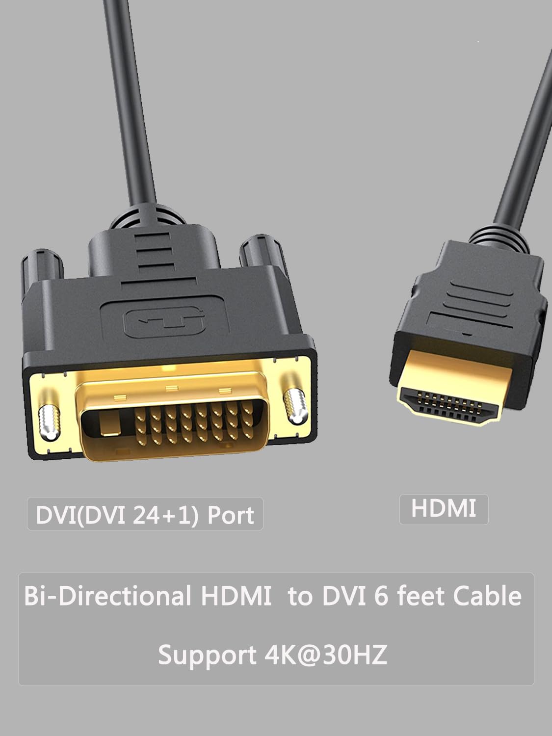 Anbear HDMI to DVI Cable 6FT, Bi-Directional HDMI Male to DVI-D(24+1) Male Cable, 4k @30HZ (1, 6FT)