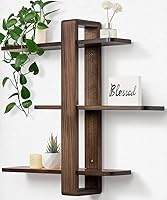 SUMGAR 3-Tier Walnut Floating Wall Shelves - Adjustable Pine Wood Mounted Storage for Living Room, Bedroom, Plants, Photos - Mid-Century Modern Decor