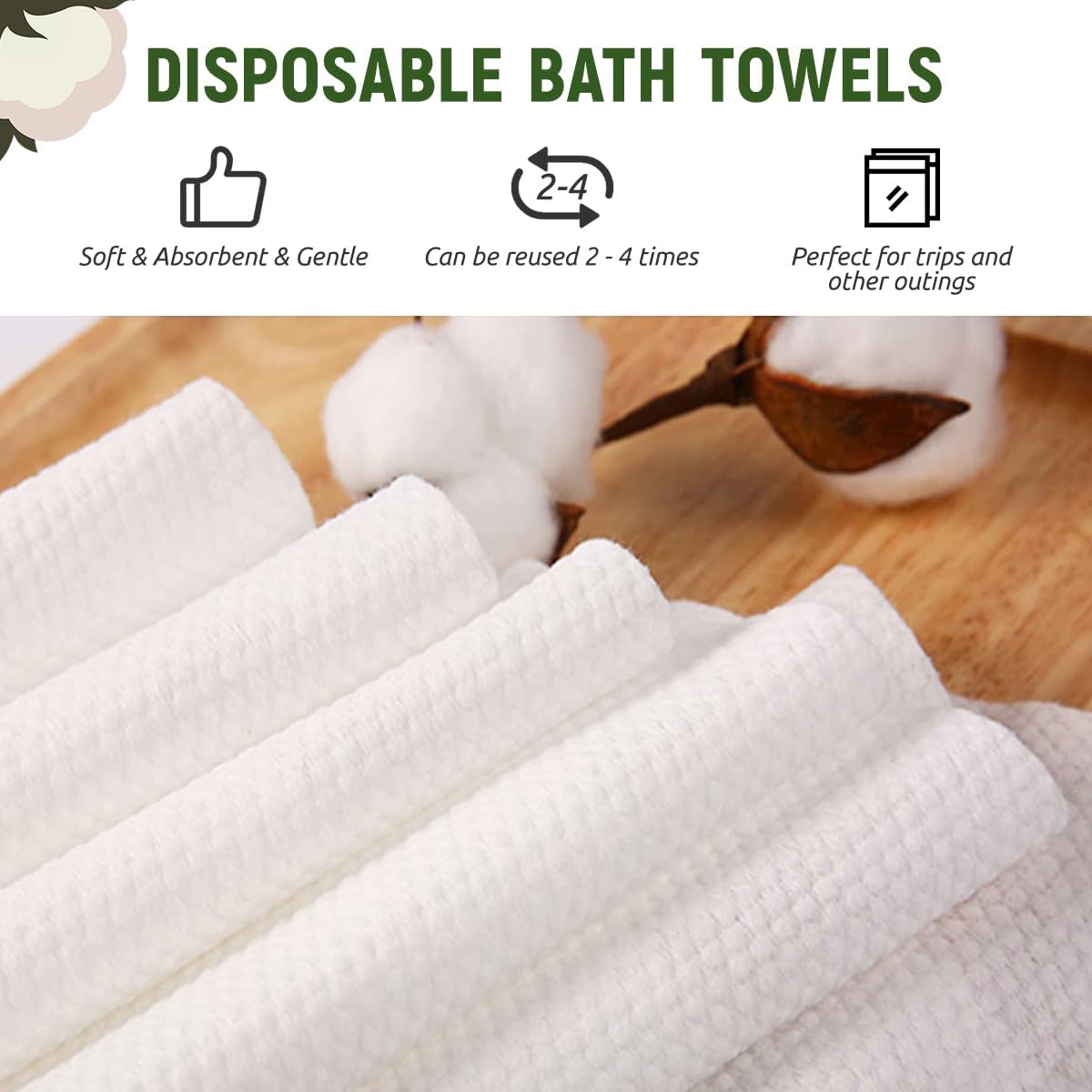 Disposable Hair Drying Towels, 50 Count Super Absorbent Large Luxury, Salon & Spa Camping Trips for Hair, Face, Body Use（16" x 31.5"）