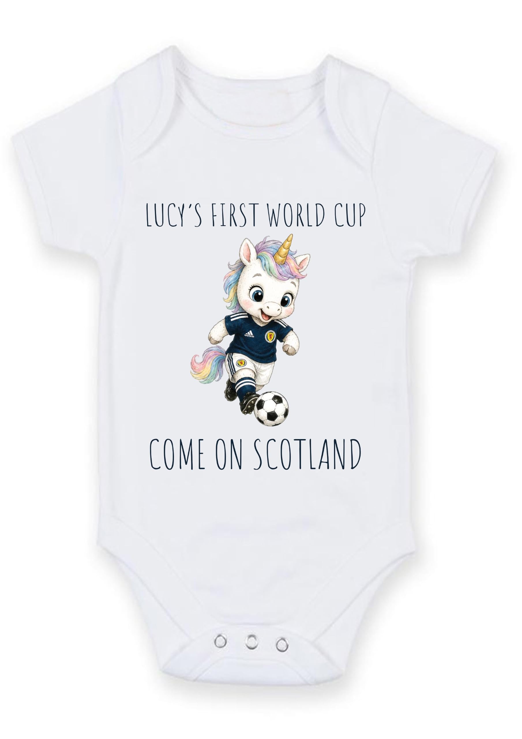 First World Cup Scotland Baby Grow – Custom Name Scotland Football Baby Bodysuit – Come On Scotland Unicorn Design – Scotland Supporter Baby Romper – Newborn Football Fan Gift, Design 5, 6-9 M