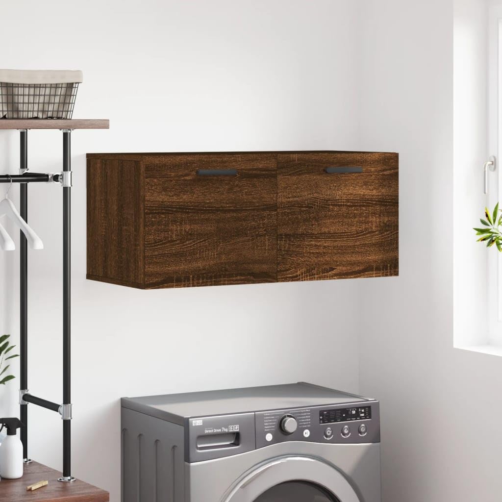 Armario de pared roble marrón de 80 cm para almacenaje de cocina y taquilla de pasillo
