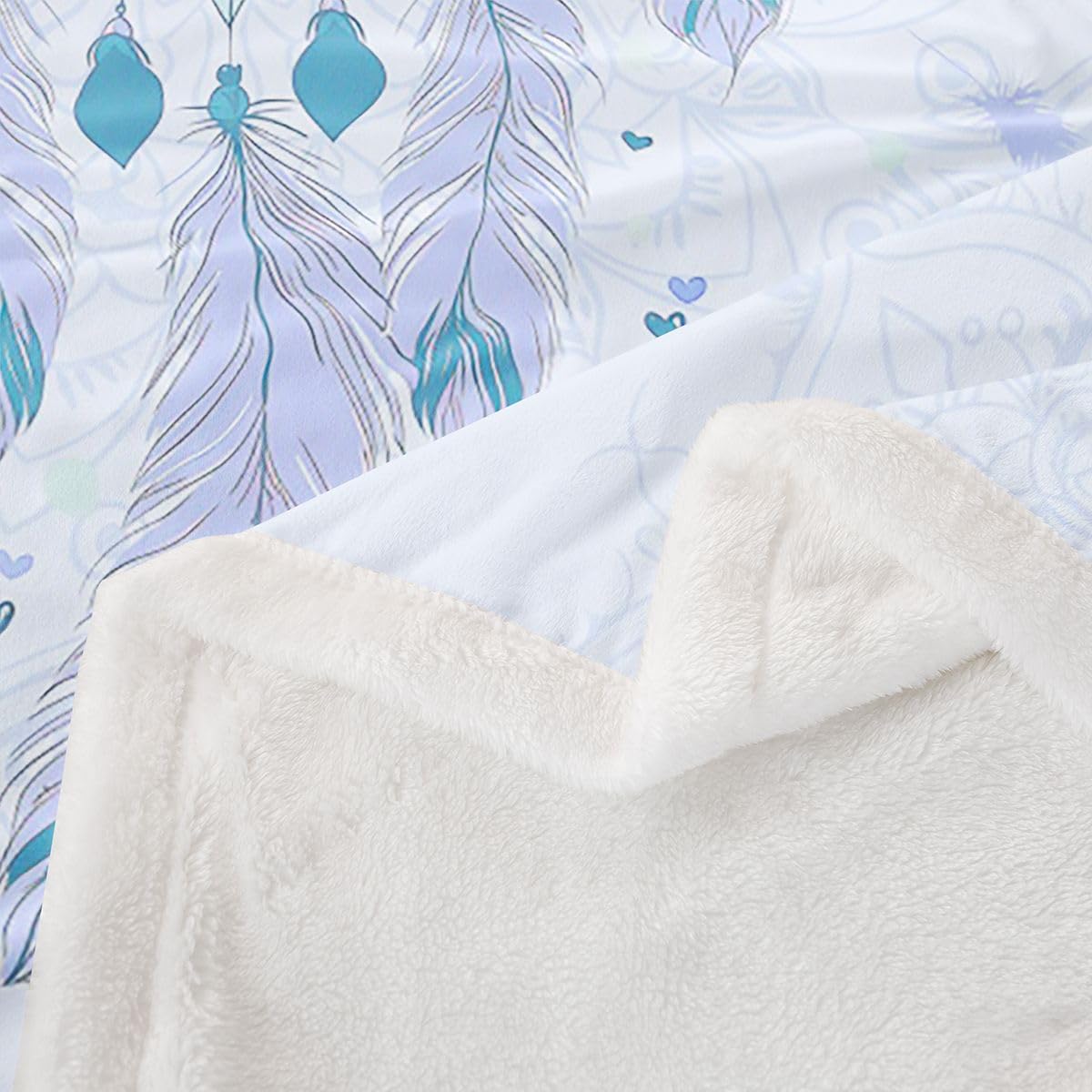 Traumfanger Werfen Sie Decke, Queen Größe Träumige Feder Exotische Blume Herz Dekor Decke Werfen für Erwachsene Romantischer Stil Lila Blau Heimdekor für Bett