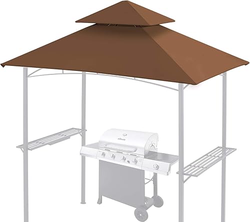 BenefitUSA Toldo de repuesto de doble nivel para cenador de barbacoa de 8 x 5 pies, toldo de repuesto para parrilla al aire libre (marrón)