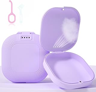 HEMILAB® Retainer Case, Slim Aligner Case with Vent Holes, Compatible with Invisalign, Mouth Guard Case, Cute Retainer Case with Retainer Removal Tool and Brush, Purple