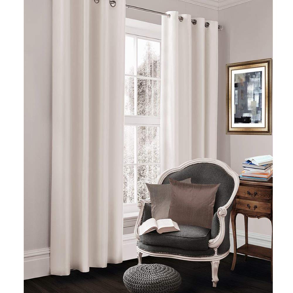 Slumber Nights Blackout Curtains Pair with Tie Backs Eyelet Ring Top Fully Lined (White, 66"X90")