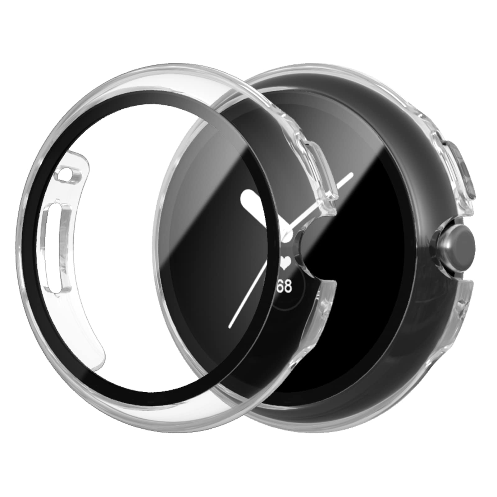 JZK 2 Pack for Google Pixel Watch 2（2023）/Pixel Watch Screen Protector Case, Glass Overall Protective Case Cover Scratch Resistant Bumper Shell for Google Pixel Watch Accessories,Clear+Clear Clear/Clear