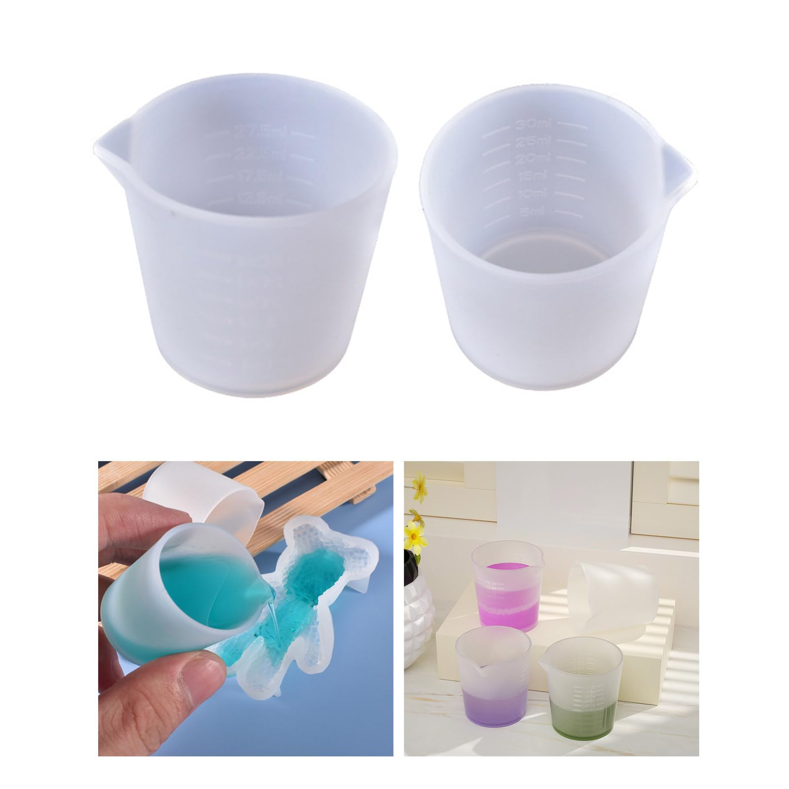 YOUNAFEN 2 Pcs Silicone Measuring Cup Non-stick Mixing Cups Reusable Resin Supplies Cups for Resin DIY Craft Jewelry Making, as pics show