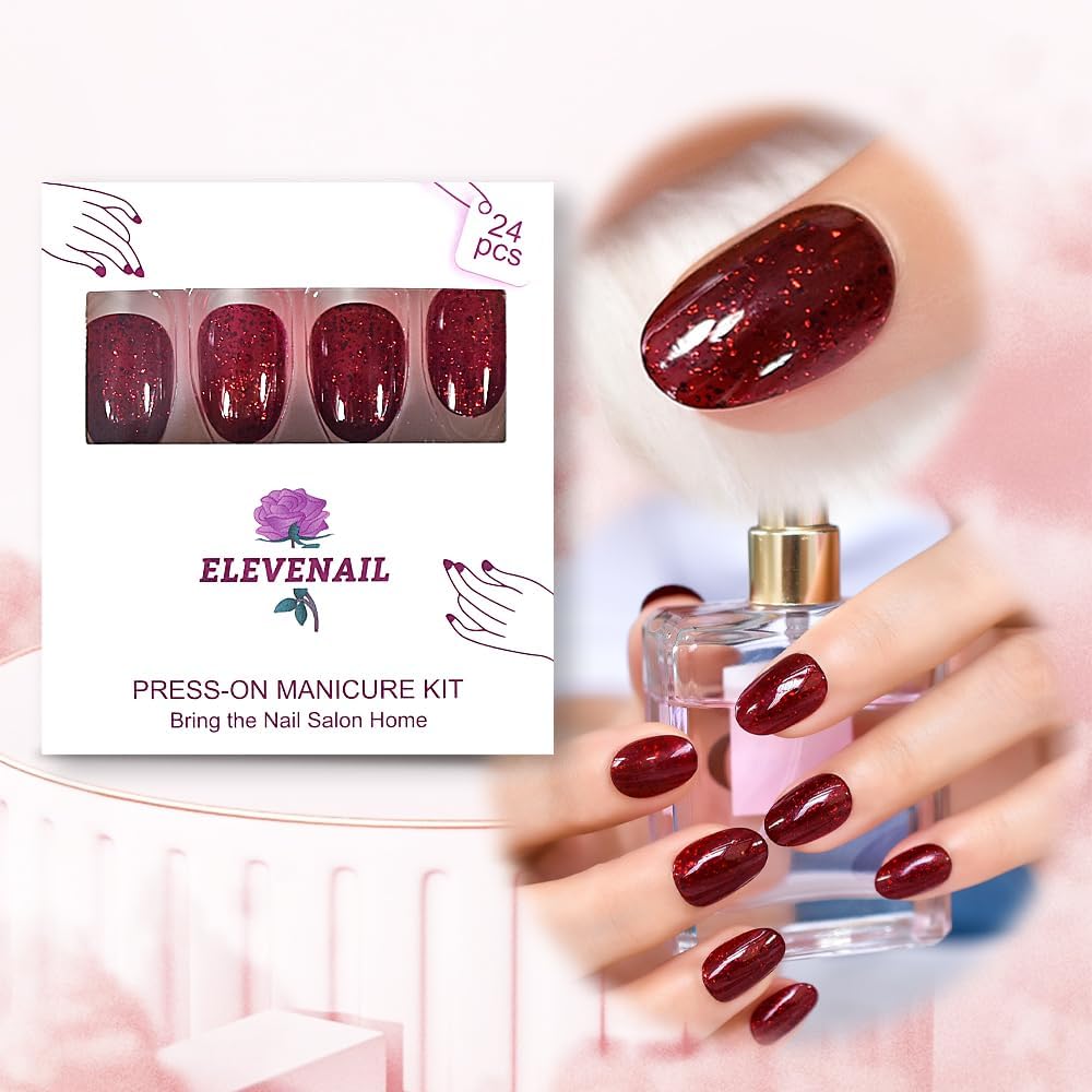 Elevenail Medium Length Press On Nails Pink White Full Cover Tips_voghion.com