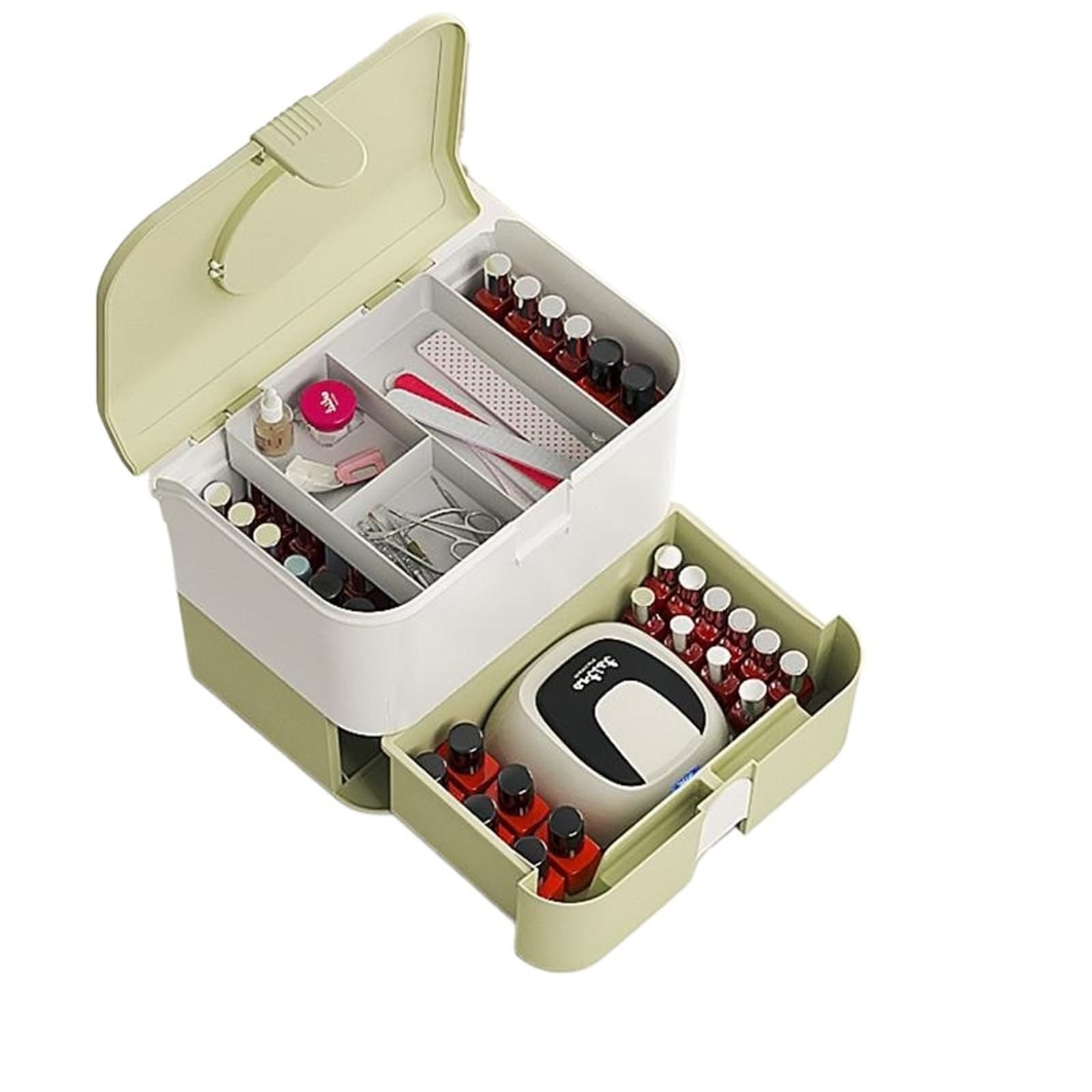Nagellack Aufbewahrung Multifunktionale Maniküre-Organizer, Nagel-Gel-Nagellack-Aufbewahrungsbox for Nägel, Kunstbedarf, Behälter, professionelle Nagelwerkzeuge(Green)