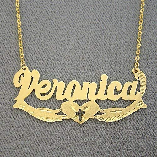 10k Personalized Gold Name Necklace Two Hands Heart Cross Nameplate Charm Chain 10k Personalized Gold Name Necklace Two Hands Heart Cross Nameplate Charm Chain