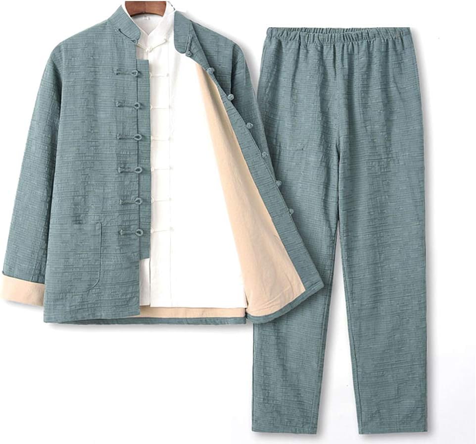 ZHOUXIAOKung Fu Uniforms Set of 3 Martial Arts Jacket Chinese Tang Suit Long Sleeved Coats Shirt,Chinese Traditional Clothes,Cotton Linen Tai Chi Clothes Zen Meditation Unif