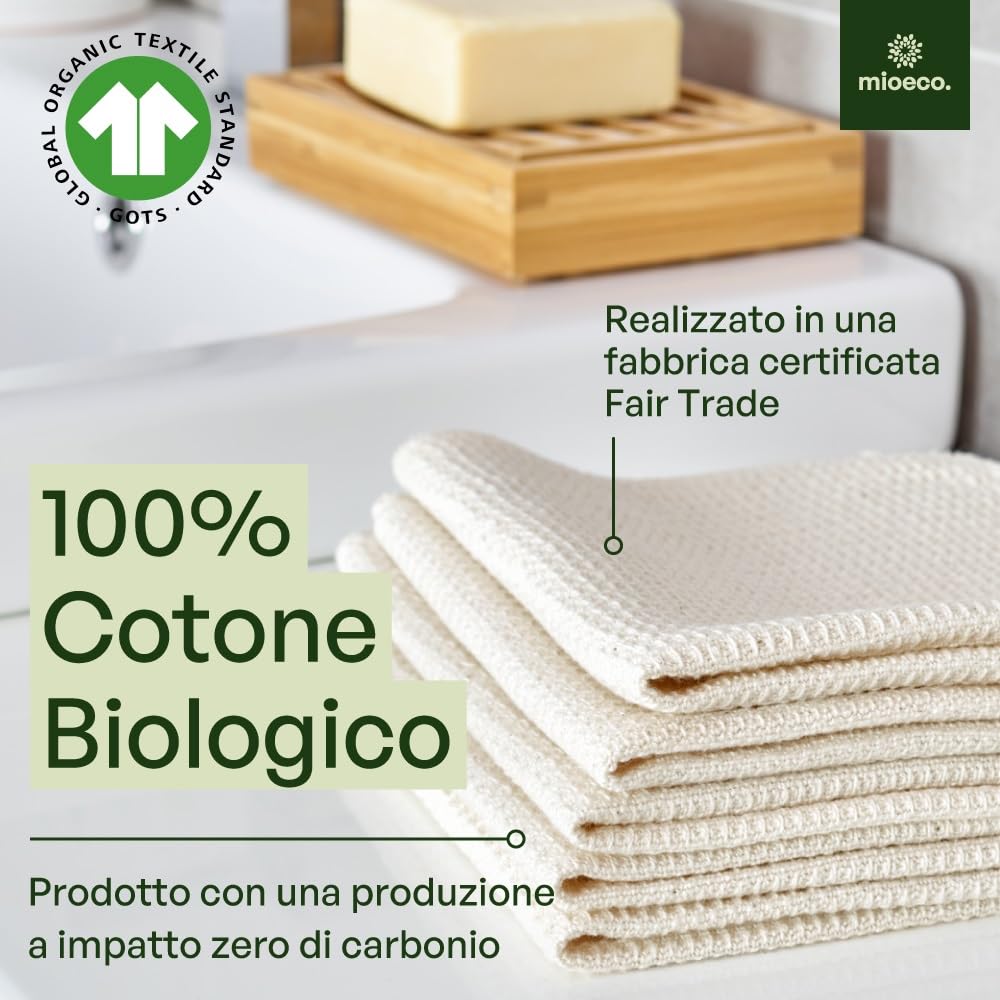 Mioeco Set da 20 Panni Cucina Riutilizzabili – Panno Spugna Lavabile in Cotone Biologico – Alternativa Eco ai Canovacci in Spugna – Super Assorbente, Resistente e Sostenibile