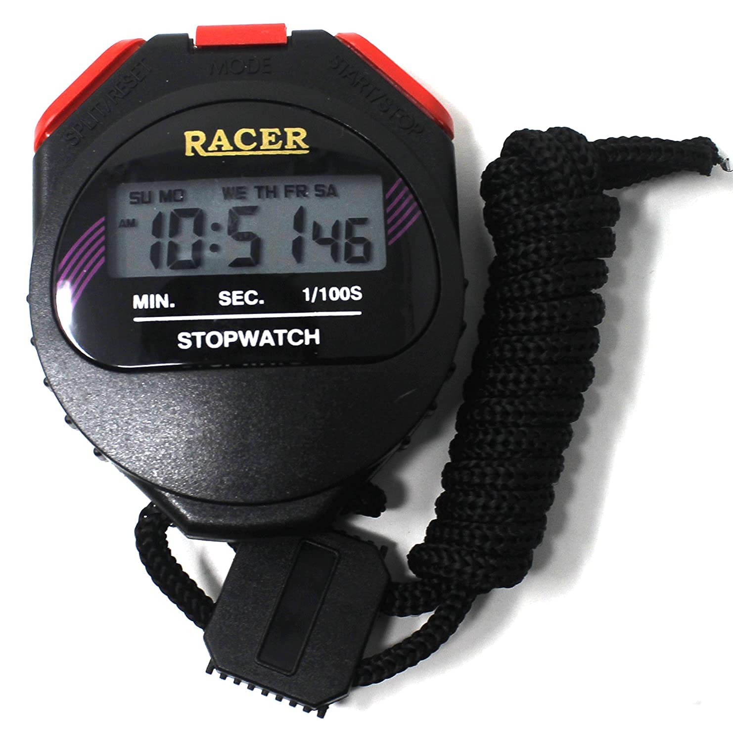 BAOER Racer Stopwatch with Alarm Handheld LCD Digital Professional Timer Sports Stop Watch with Plastic Box Black