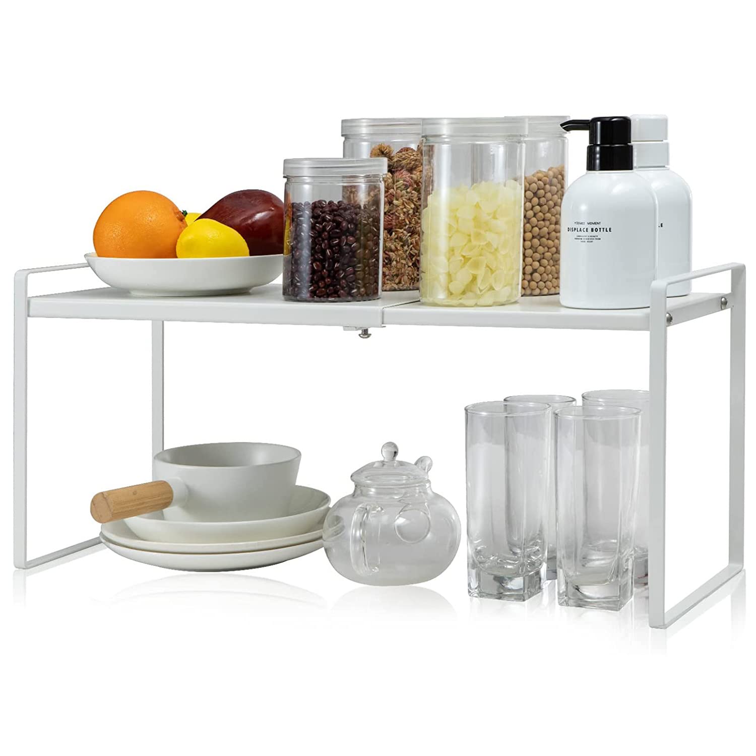 Tomorotec Uitbreidbare plankorganizer voor aanrecht in de keuken, metalen kast organizer voorraadkast, kruidenrek organizer voor kast, ruimtebesparend, antislip, roestvrij, zwart Tomorotec Uitbreidbare plankorganizer voor aanrecht in de keuken, metalen kast organizer voorraadkast, kruidenrek organizer voor kast, ruimtebesparend, antislip, roestvrij, zwart