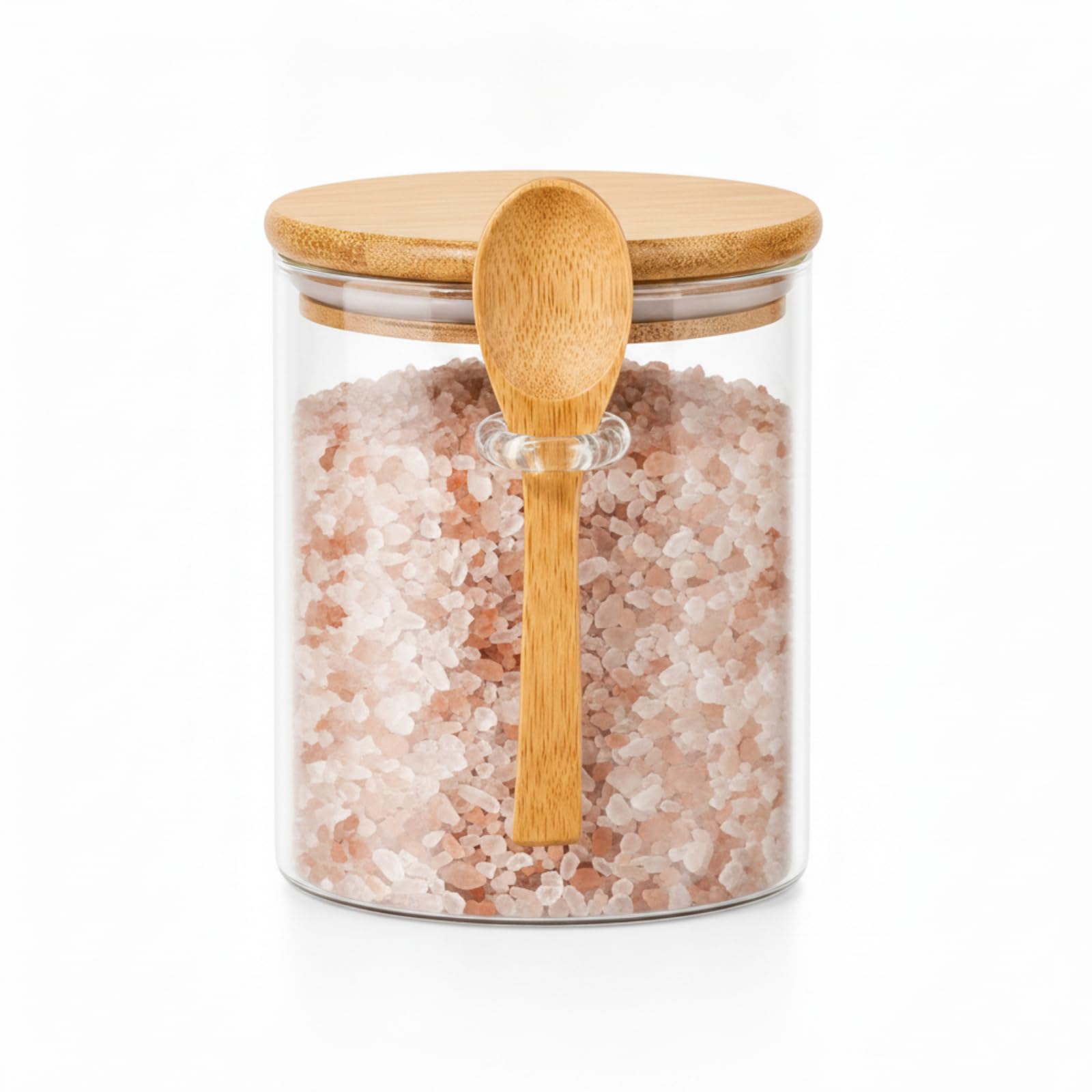 Punorric Glass Bath Salt Jar, 1.2L Salt Storage Container with Wooden Lid and Scoop, Airtight Bathroom Holder for Bath Salts, Sea Salt, Cotton Wool Balls, Laundry Pods, Tea, Coffee and Sugar