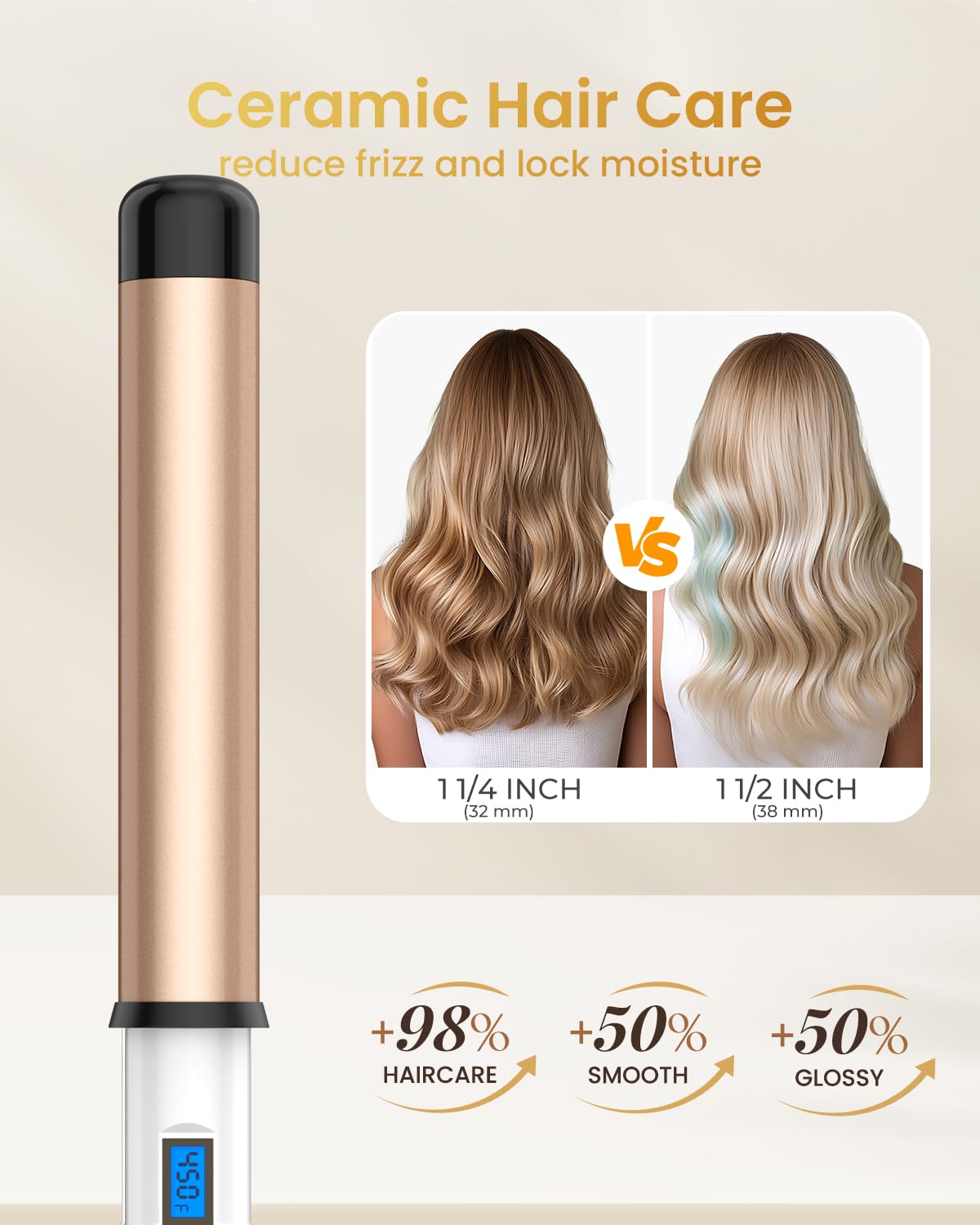 HOSON Varita rizadora grande de 1 1/2 pulgadas para cabello largo, de cerámica extral larga de 1.5 pulgadas, varita rizadora profesional de doble voltaje, temperatura ajustable