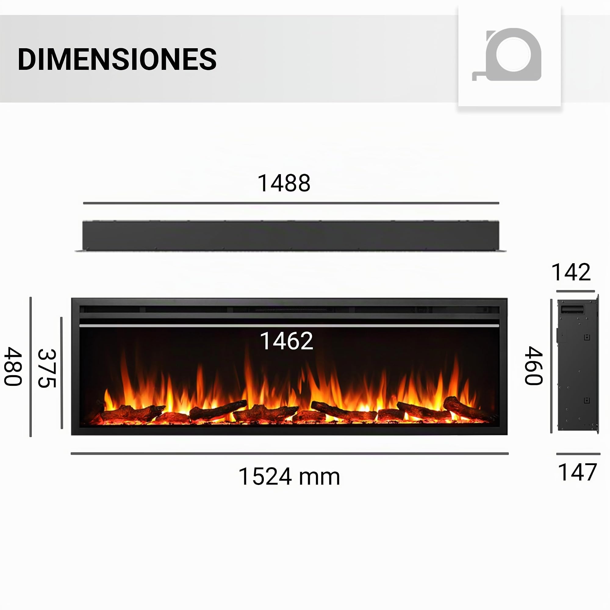 BALDERIA Atalanta 60 - Chimenea electrica empotrable Inteligente con WiFi App