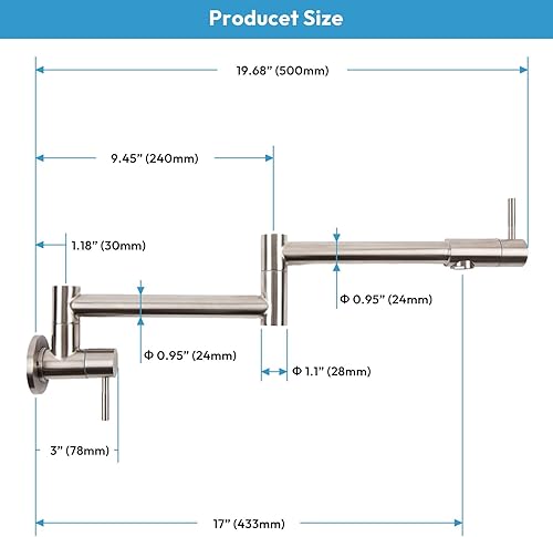 Miniatura 6 de Grifo de llenado de ollas de acero inoxidable de níquel cepillado, montaje en pared con brazos oscilantes de doble junta, grifo de cocina plegable