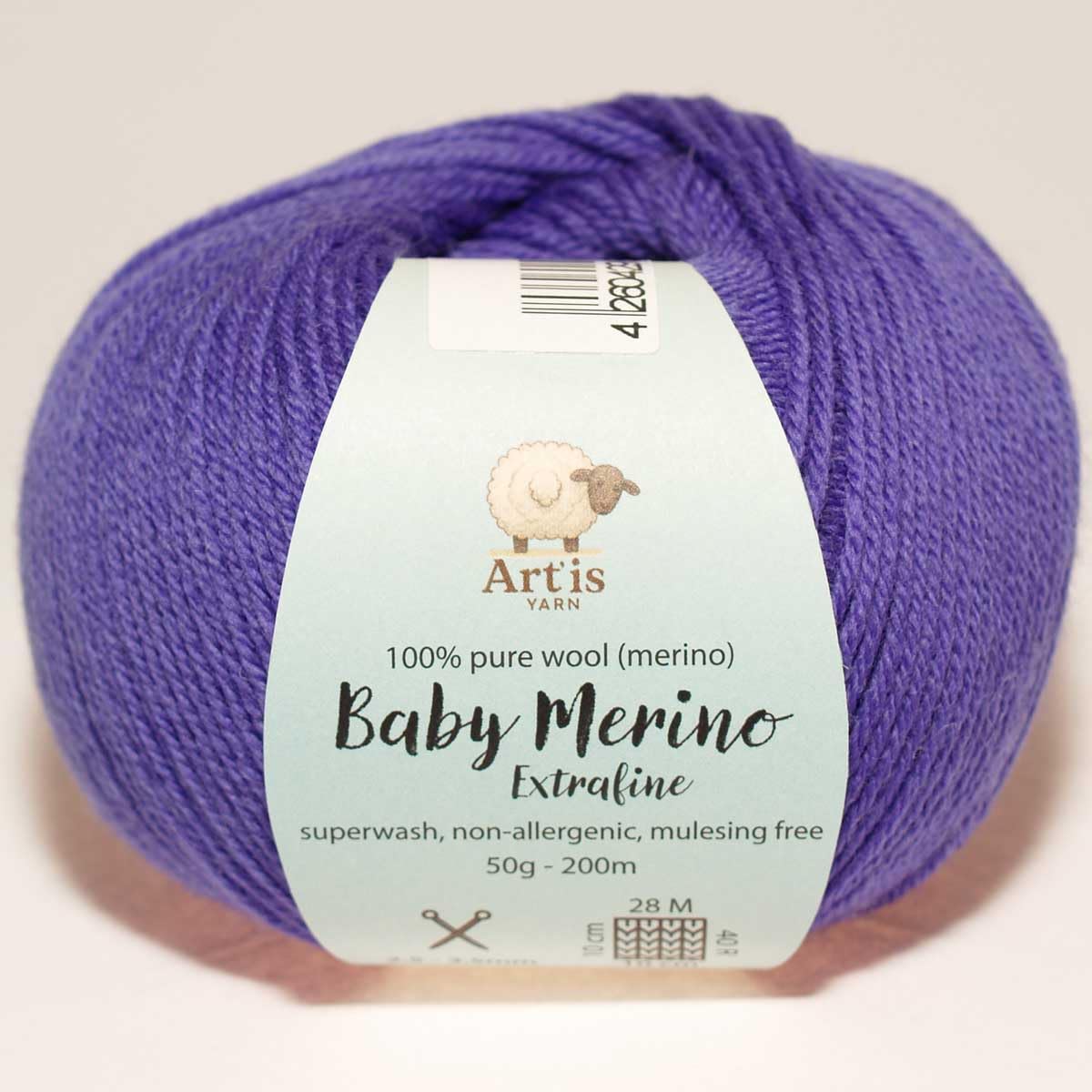 Baby Merino Extrafine Art'is Yarn 100% Wool Mulesing-Free & Superwash (50 g / 200 m) (335 Cardinal Purple)